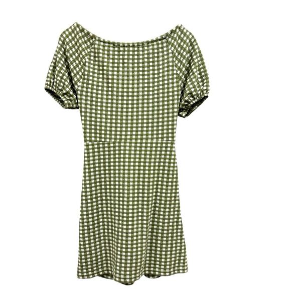 MADEWELL Jacquard Puff-Sleeve Dress in Gingham, Green and white, size XS - Picture 7 of 10